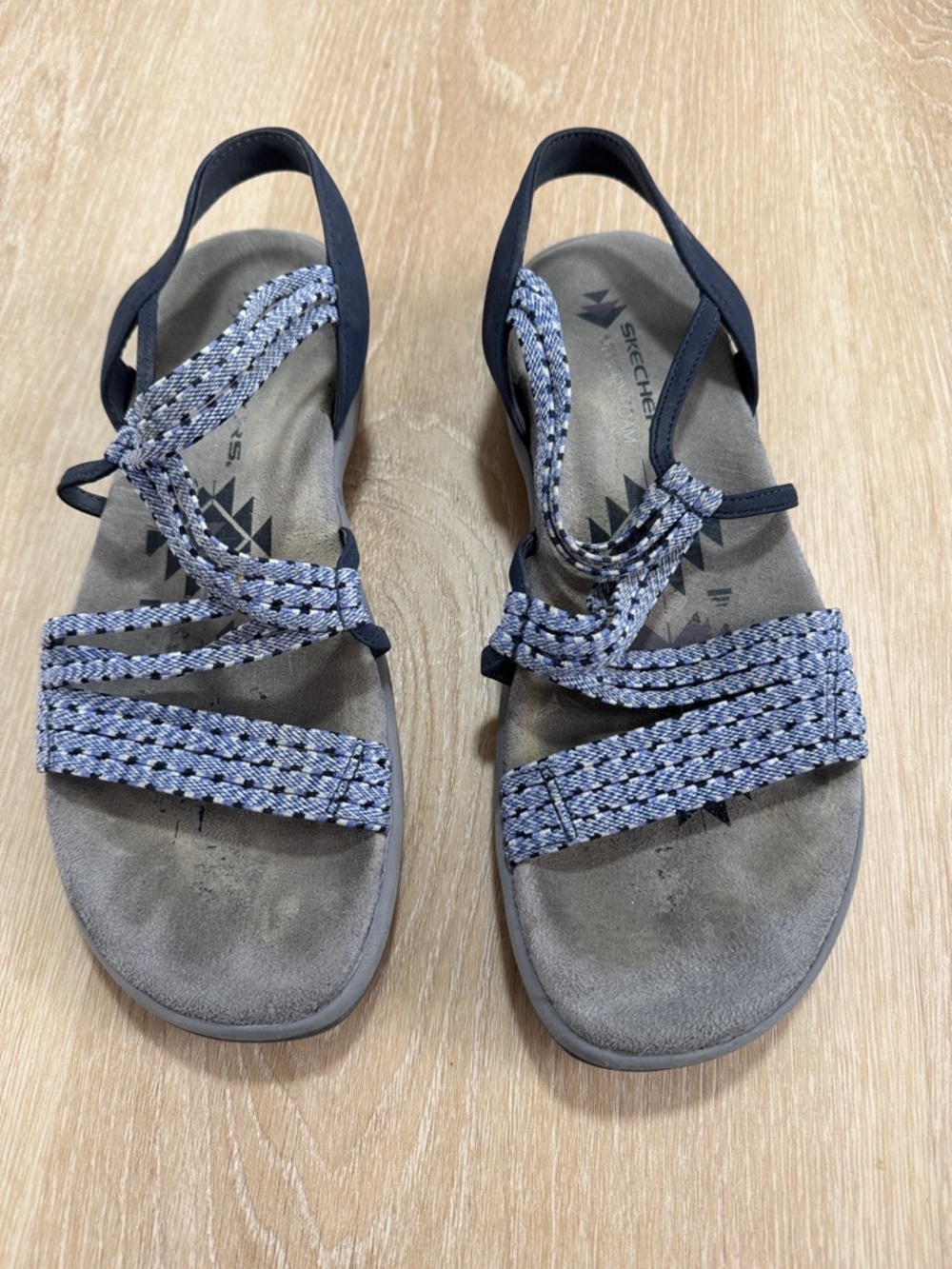 Skechers Women's Navy and Light Blue Braided Strap Sandals